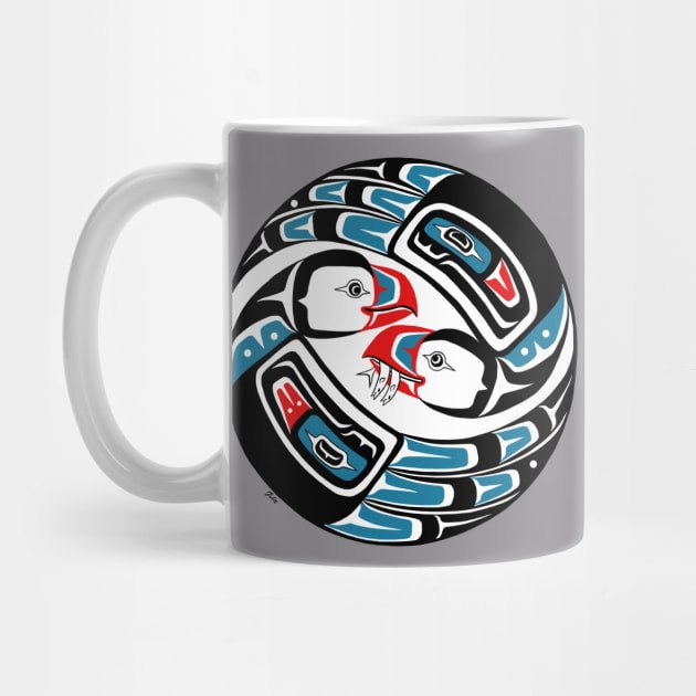 PNW tribal Courting Puffins by Featherlady Studio